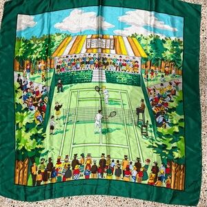 A Perfect Day in Paradise Silk Scarf — Green Border with Playful Illustration